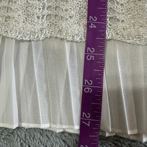 Sioni White Mixed Media Sparkle Chiffon Underlay Pleated Hem Sweater Size L - Picture 8 of 8